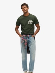 Superdry Dark Olive Marl Machined Goods Workwear T-Shirt - Image 1 of 6