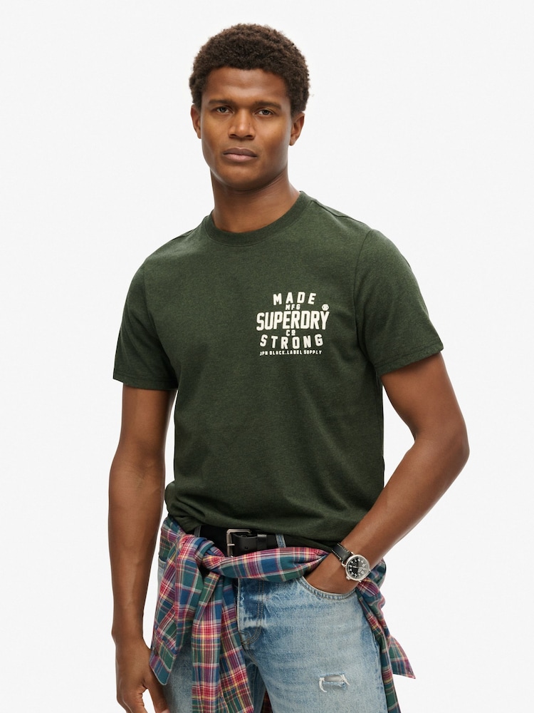 Dunkles Olivgrün meliert - Superdry Machined Goods Workwear-T-Shirt - Bild 2 von 6 Dunkles Olivgrün meliert - Superdry Machined Goods Workwear-T-Shirt - Bild 2 von 6