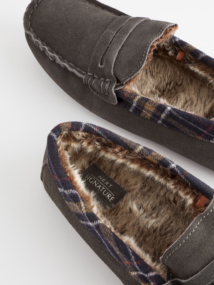 Grey Luxury Signature Suede Moccasin Slippers - Image 6 of 6