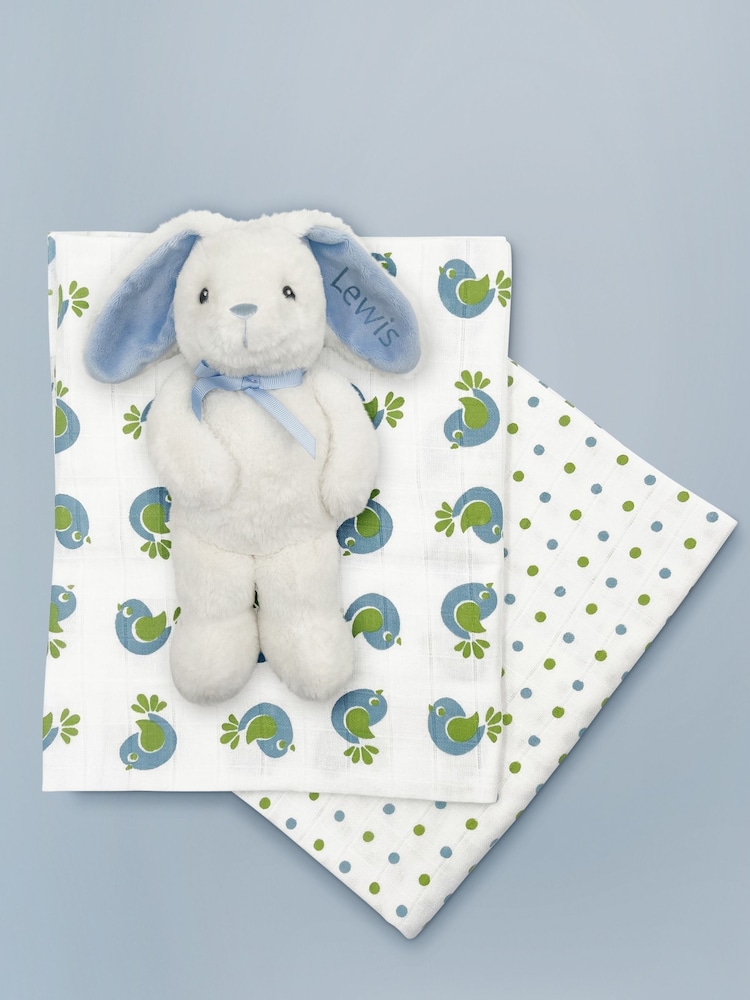 Babyblooms Personalised Bunny With Muslin Wrap Gift Set - Image 1 of 7