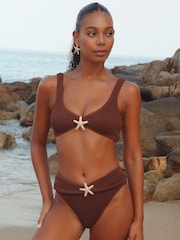 Moda Minx Seashell Shores Baylys High Waist Bikini Bottoms With Starfish Molten Hardware Detail - Image 3 of 4