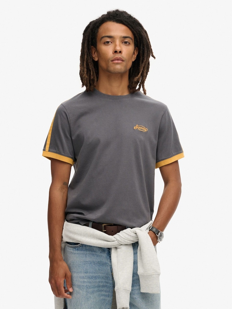 Superdry Graphite Black 100% Cotton Essential Logo Retro T-Shirt - Image 1 of 5