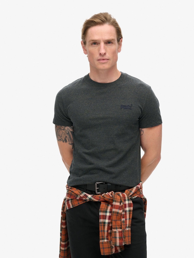 Superdry Olive Navy Vintage Embroidered 100% Cotton T-Shirt - Image 1 of 5
