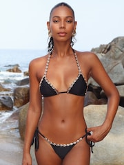 Moda Minx Seashell Shores Deauville Triangle Black Bikini Top With Shell Trim Hardware Detail - Image 1 of 4