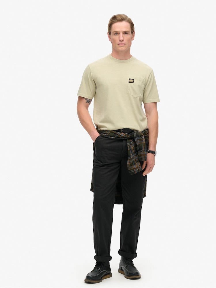 Superdry Washed Beige 100% Cotton Contrast Stitch Pocket T-Shirt - Image 2 of 5
