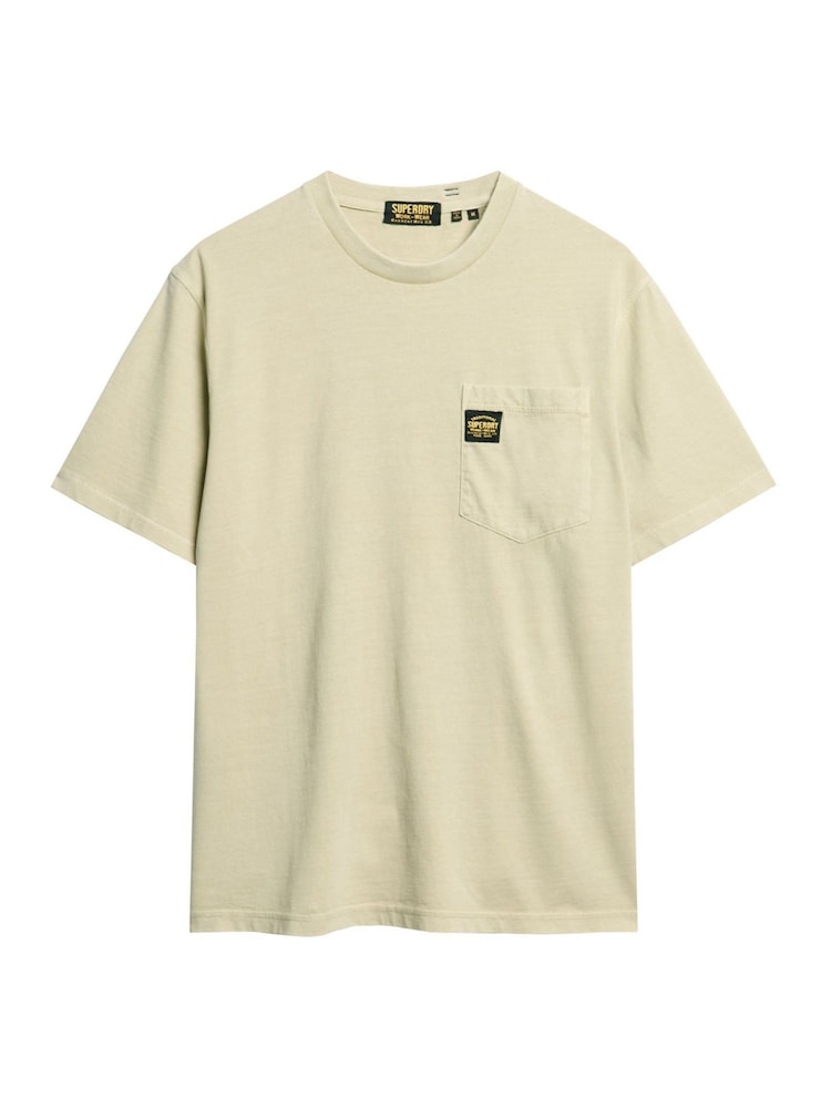 Superdry Washed Beige 100% Cotton Contrast Stitch Pocket T-Shirt - Image 4 of 5