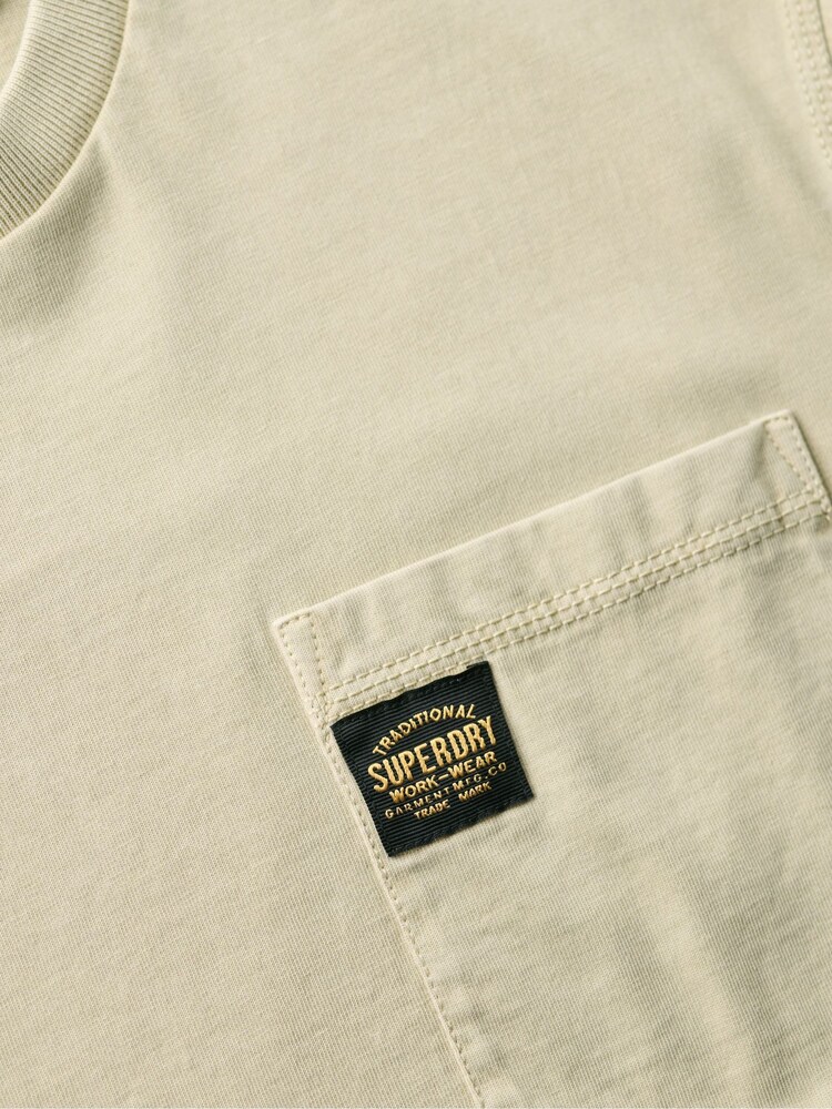 Superdry Washed Beige 100% Cotton Contrast Stitch Pocket T-Shirt - Image 5 of 5