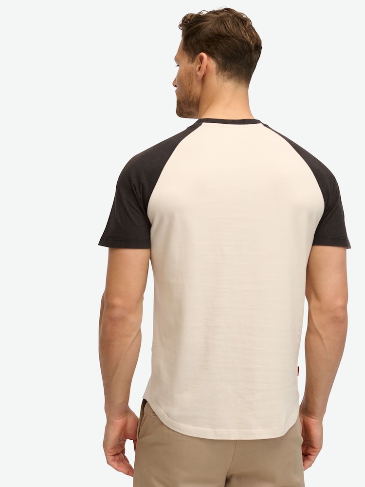 Superdry White Sand Black Essential Logo 100% Cotton Baseball T-Shirt - Image 2 of 5