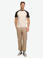 Superdry White Sand Black Essential Logo 100% Cotton Baseball T-Shirt - Image 3 of 5