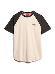 Superdry White Sand Black Essential Logo 100% Cotton Baseball T-Shirt - Image 4 of 5