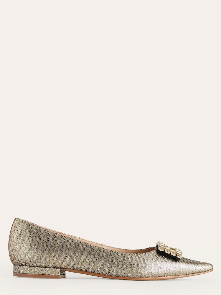 Boden Gold Jewelled Buckle Flats Shoes - Image 1 of 4