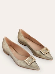 Boden Gold Jewelled Buckle Flats Shoes - Image 2 of 4