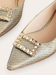 Boden Gold Jewelled Buckle Flats Shoes - Image 3 of 4