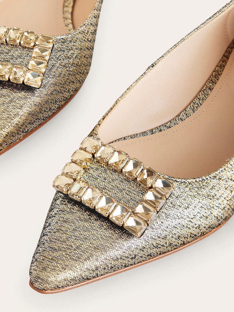 Boden Gold Jewelled Buckle Flats Shoes - Image 3 of 4