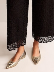 Boden Gold Jewelled Buckle Flats Shoes - Image 4 of 4