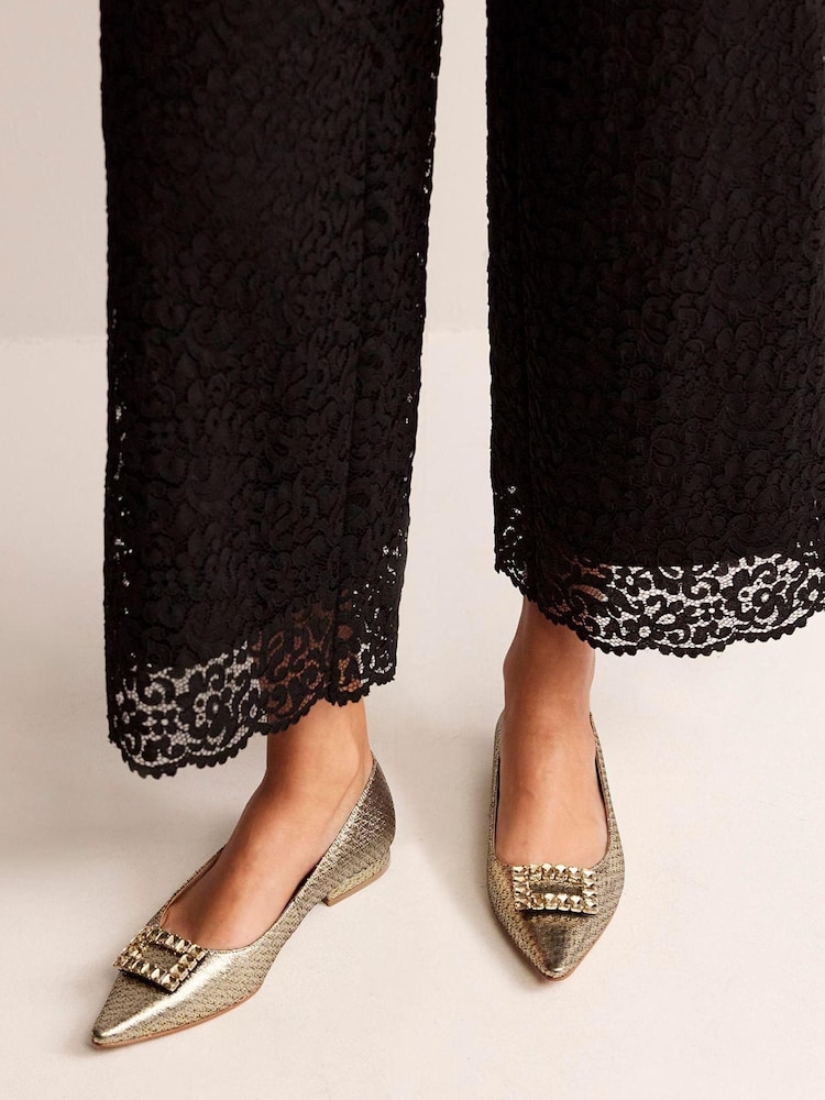 Boden Gold Jewelled Buckle Flats Shoes - Image 4 of 4