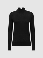 Reiss Black Kylie Merino Wool Fitted Funnel Neck Top - Image 2 of 5