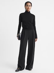 Reiss Black Kylie Merino Wool Fitted Funnel Neck Top - Image 3 of 5