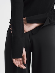 Reiss Black Kylie Merino Wool Fitted Funnel Neck Top - Image 4 of 5