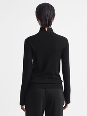 Reiss Black Kylie Merino Wool Fitted Funnel Neck Top - Image 5 of 5