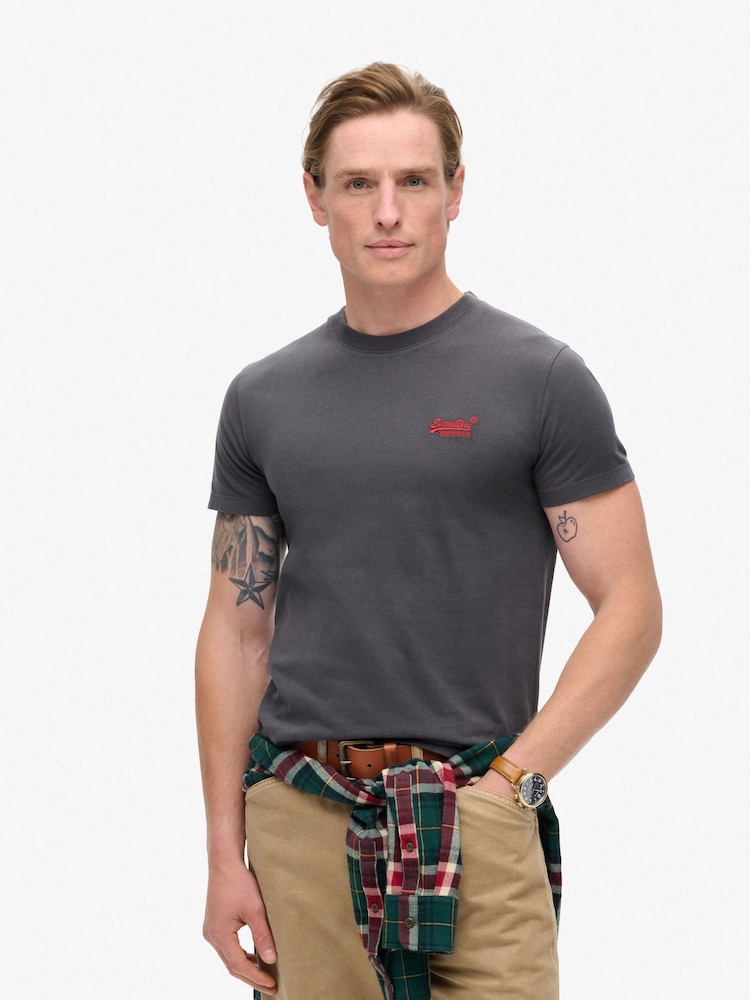 Superdry Graphite Black Red Essential Logo Embroidery T-Shirt - Image 1 of 5