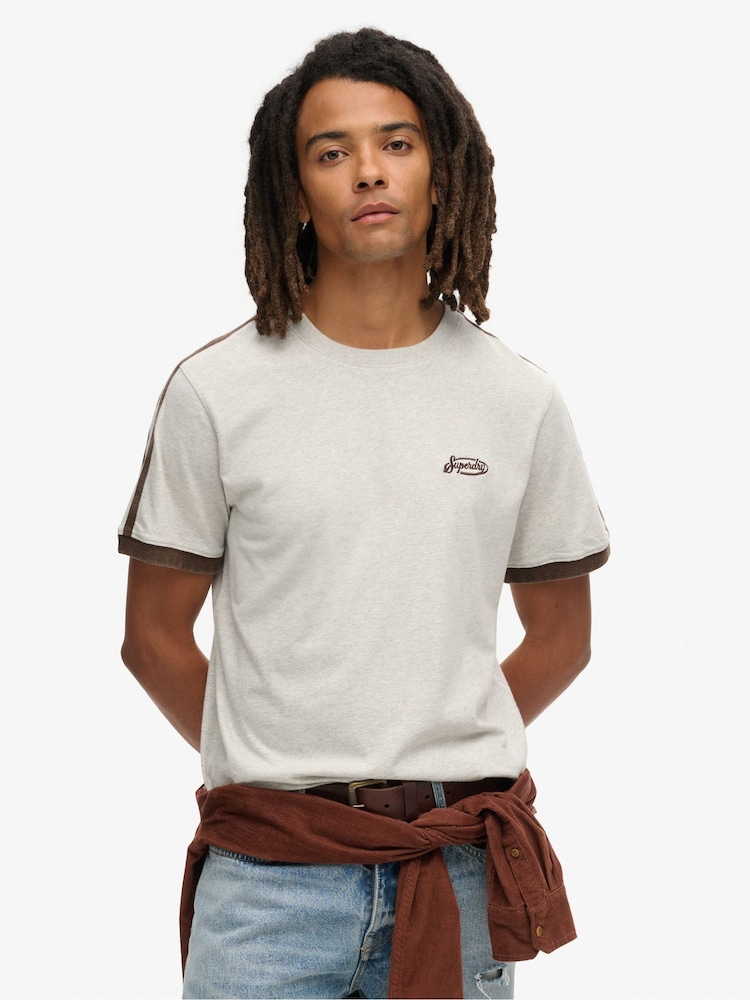 Superdry Lightning Grey 100% Cotton Essential Logo Retro T-Shirt - Image 1 of 6