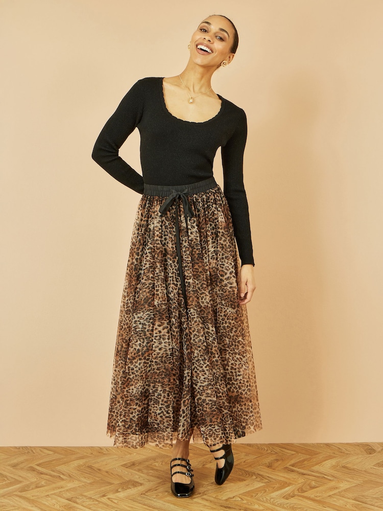 Yumi Brown Leopard Mesh Tulle Skirt - Image 2 of 4 Yumi Brown Leopard Mesh Tulle Skirt - Image 2 of 4