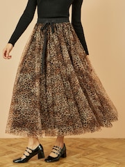 Yumi Brown Leopard Mesh Tulle Skirt - Image 3 of 4