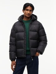 Tommy Jeans Black Relaxed Down Hooded Puffer Jacket - Image 1 of 7