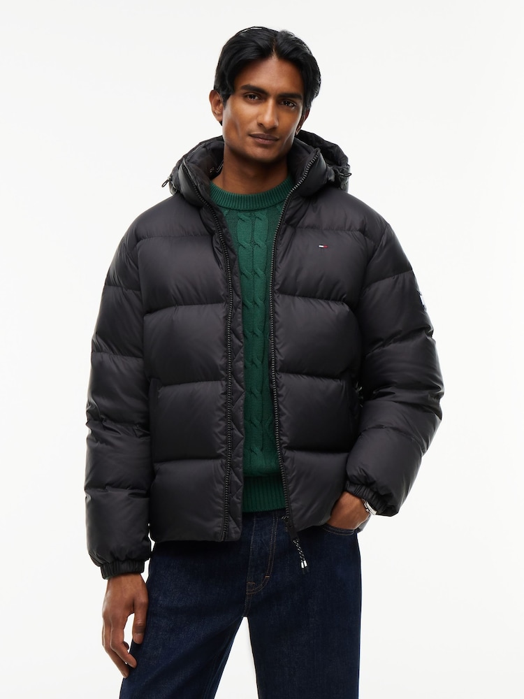 Tommy Jeans Black Relaxed Down Hooded Puffer Jacket - Image 1 of 7 Tommy Jeans Black Relaxed Down Hooded Puffer Jacket - Image 1 of 7