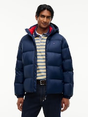 Tommy Jeans Blue Relaxed Down Hooded Puffer Jacket - Image 1 of 7