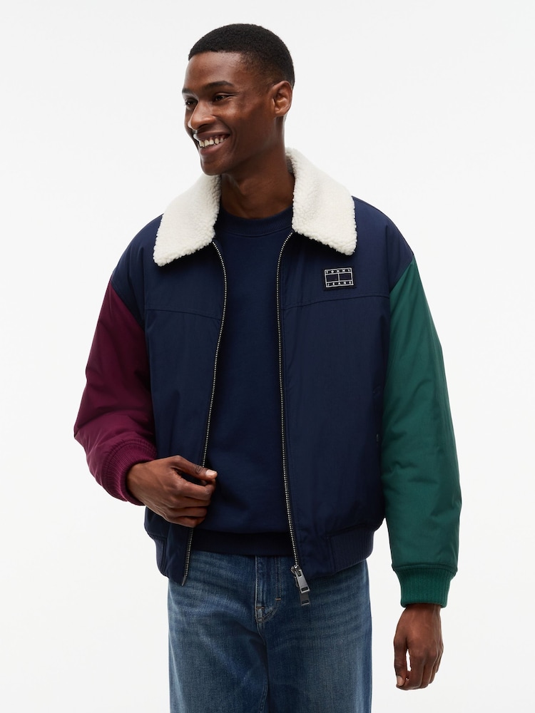 Tommy Jeans Blue Teddy Collar Relaxed Aviator Jacket - Image 1 of 6 Tommy Jeans Blue Teddy Collar Relaxed Aviator Jacket - Image 1 of 6