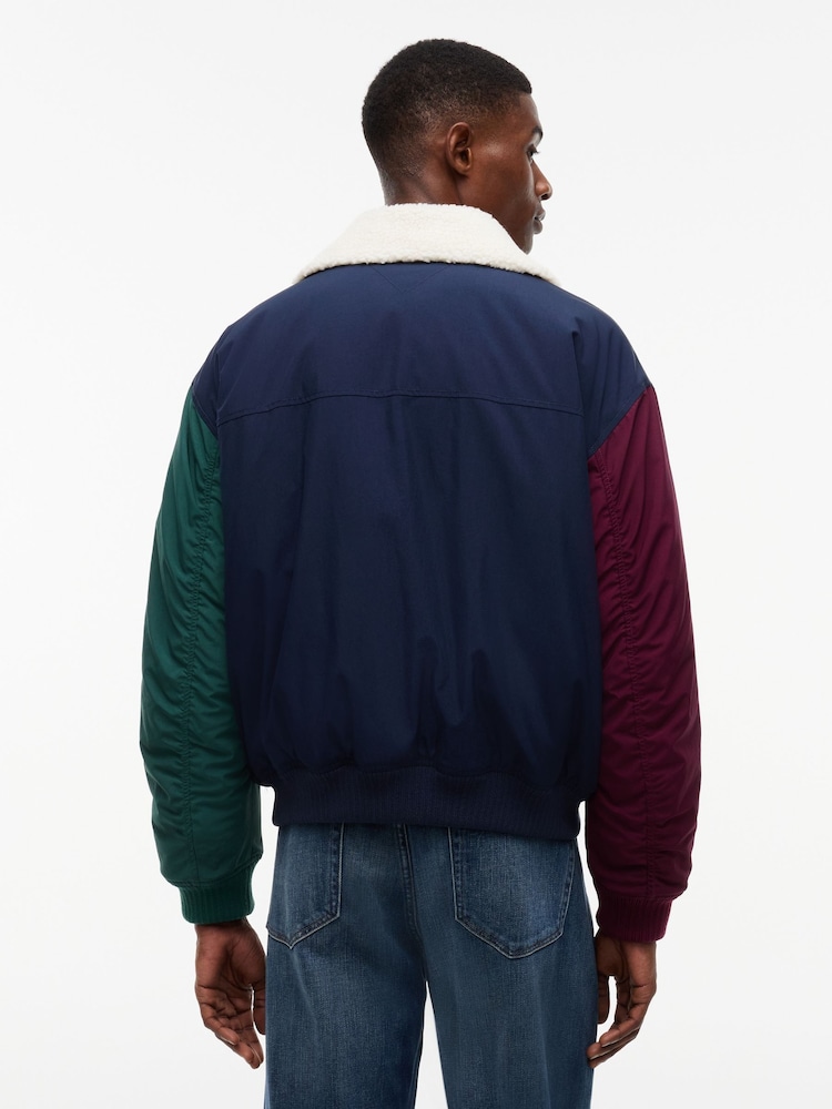 Tommy Jeans Blue Teddy Collar Relaxed Aviator Jacket - Image 2 of 6 Tommy Jeans Blue Teddy Collar Relaxed Aviator Jacket - Image 2 of 6