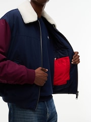 Tommy Jeans Blue Teddy Collar Relaxed Aviator Jacket - Image 4 of 6