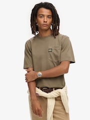 Superdry Washed Brown 100% Cotton Contrast Stitch Pocket T-Shirt - Image 1 of 5