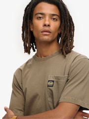 Superdry Washed Brown 100% Cotton Contrast Stitch Pocket T-Shirt - Image 3 of 5