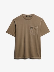 Superdry Washed Brown 100% Cotton Contrast Stitch Pocket T-Shirt - Image 4 of 5