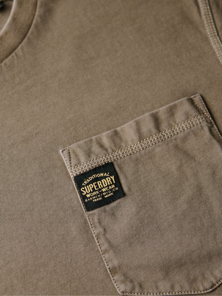 Superdry Washed Brown 100% Cotton Contrast Stitch Pocket T-Shirt - Image 5 of 5