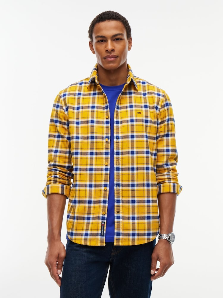 Tommy Jeans Yellow Regular Fit Check Brushed Flannel Shirt - Image 1 of 5