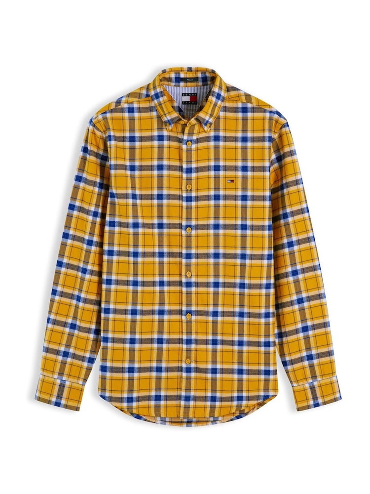 Tommy Jeans Yellow Regular Fit Check Brushed Flannel Shirt - Image 5 of 5