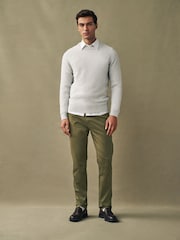 Khakigrün - Premium Gewaschene Stretch Chinos Hose in schmaler Passform​​​​​​​ - Bild 2 von 12