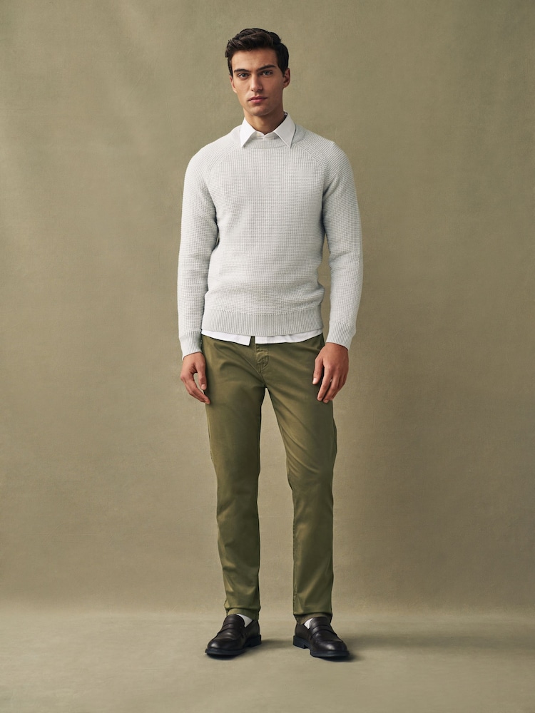 Khakigrün - Premium Gewaschene Stretch Chinos Hose in schmaler Passform​​​​​​​ - Bild 2 von 12
