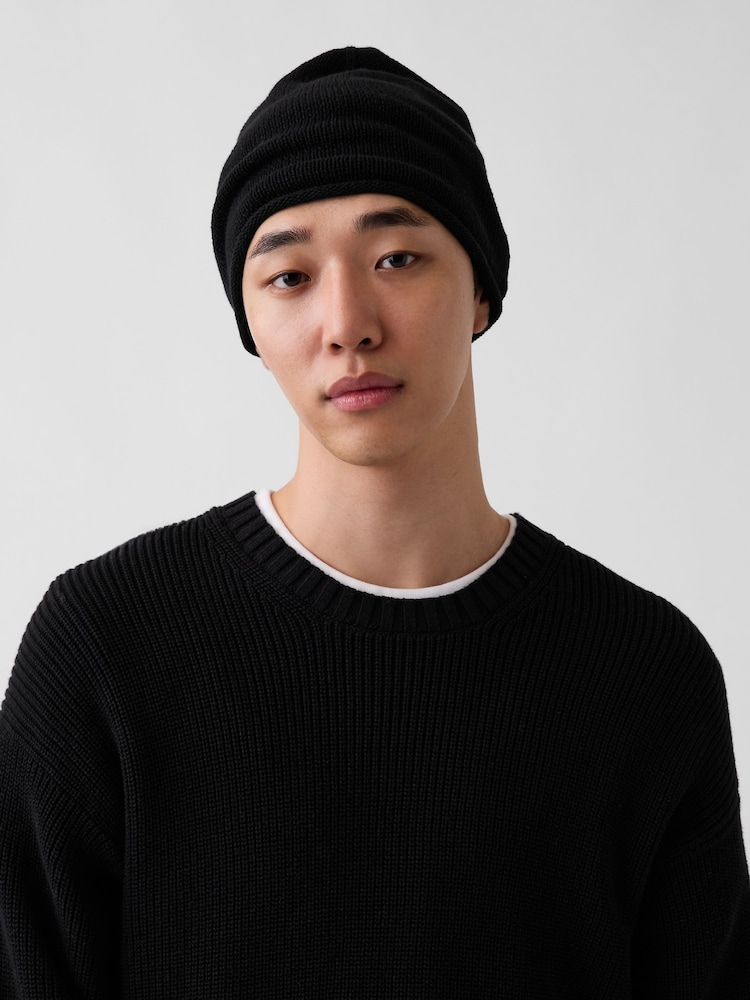 Gap Black Cotton Knit Beanie - Image 1 of 3