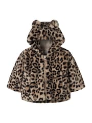 Name It Animal Print Leo Faux Fur Hooded Jacket with Ears - Image 1 of 4