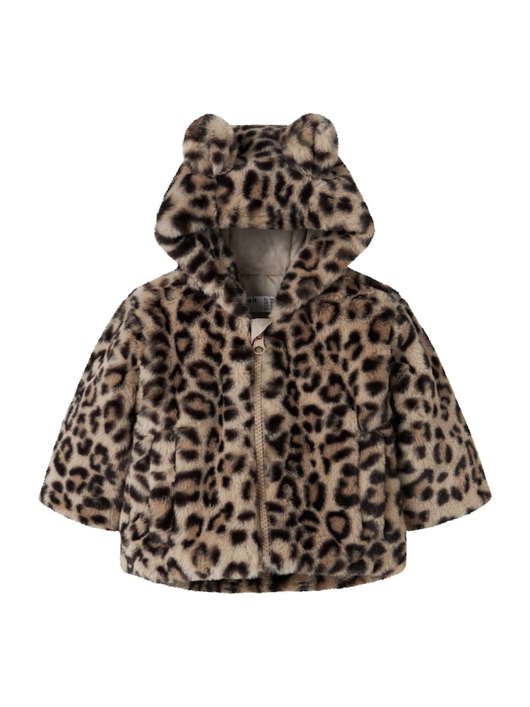 Name It Animal Print Leo Faux Fur Hooded Jacket with Ears - Image 1 of 4 Name It Animal Print Leo Faux Fur Hooded Jacket with Ears - Image 1 of 4