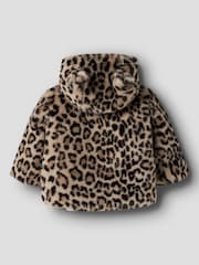 Name It Animal Print Leo Faux Fur Hooded Jacket with Ears - Image 2 of 4