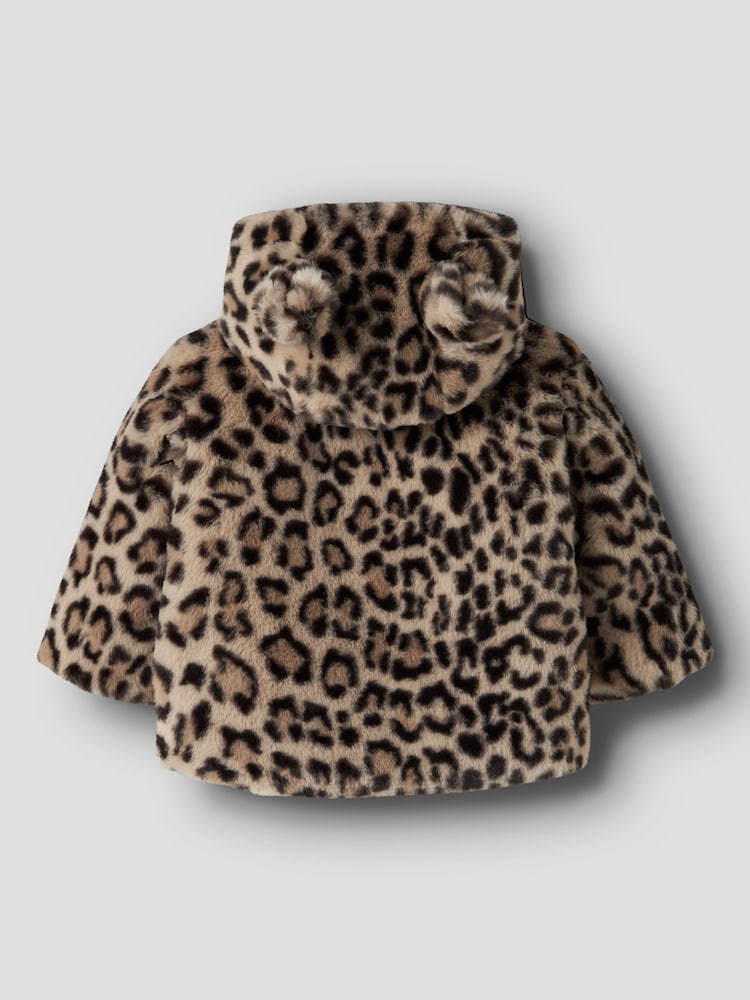 Name It Animal Print Leo Faux Fur Hooded Jacket with Ears - Image 2 of 4 Name It Animal Print Leo Faux Fur Hooded Jacket with Ears - Image 2 of 4