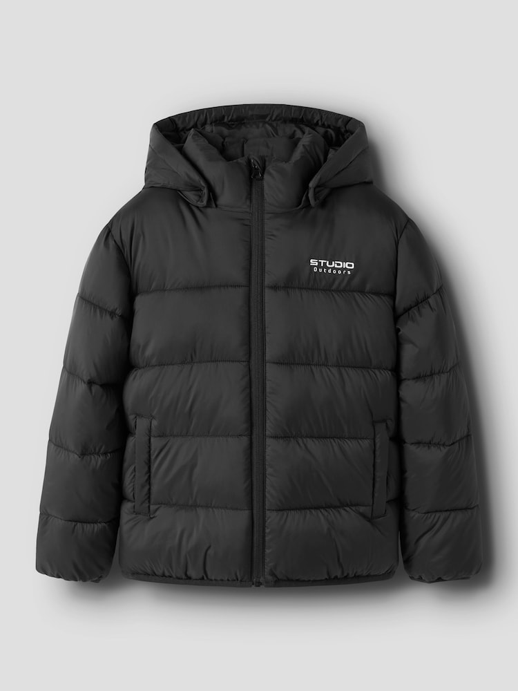 Name It Black Padded Zip Up Jacket with detachable - Image 1 of 4 Name It Black Padded Zip Up Jacket with detachable - Image 1 of 4