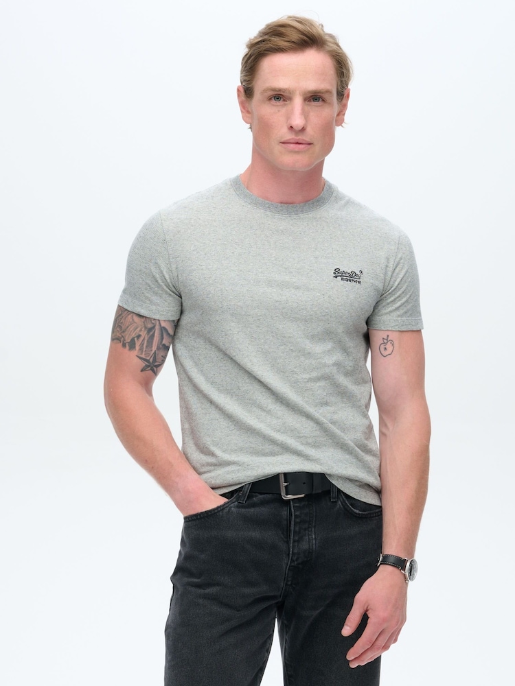 Superdry Light Grey Vintage Embroidered 100% Cotton T-Shirt - Image 1 of 5