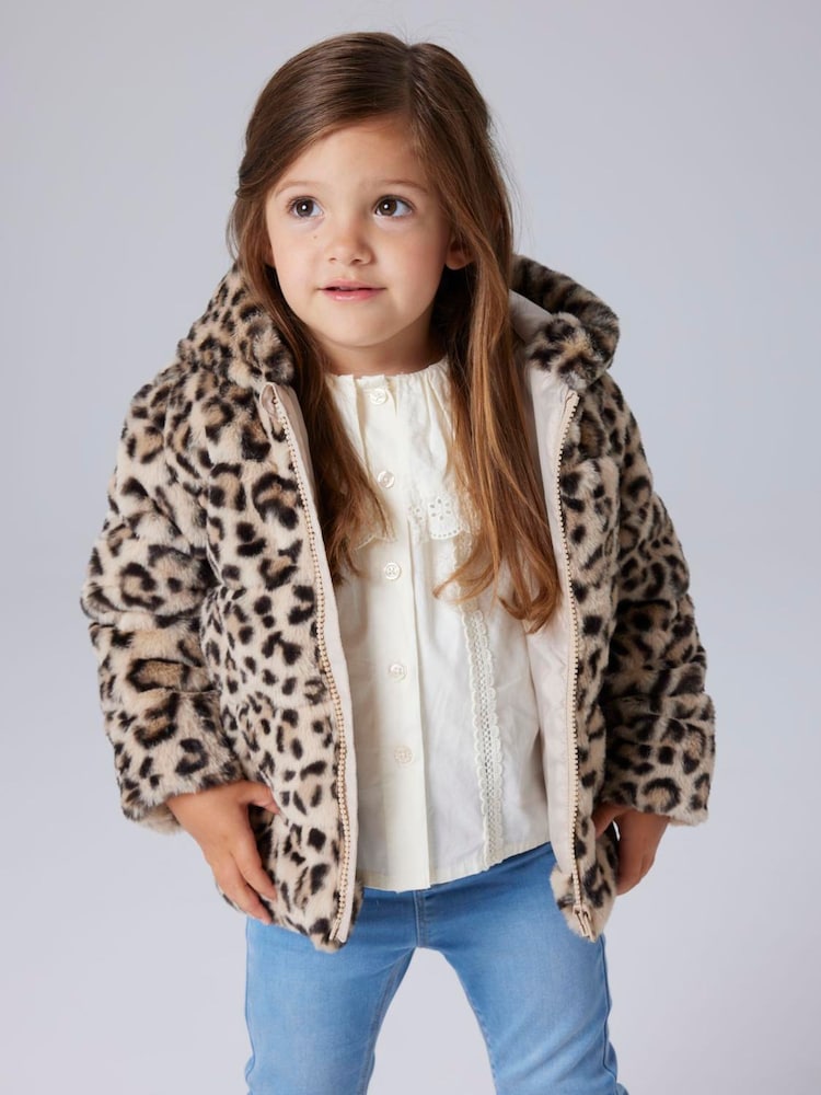 Name It Animal Print Faux Fur Leo Jacket with Hood - Image 1 of 4